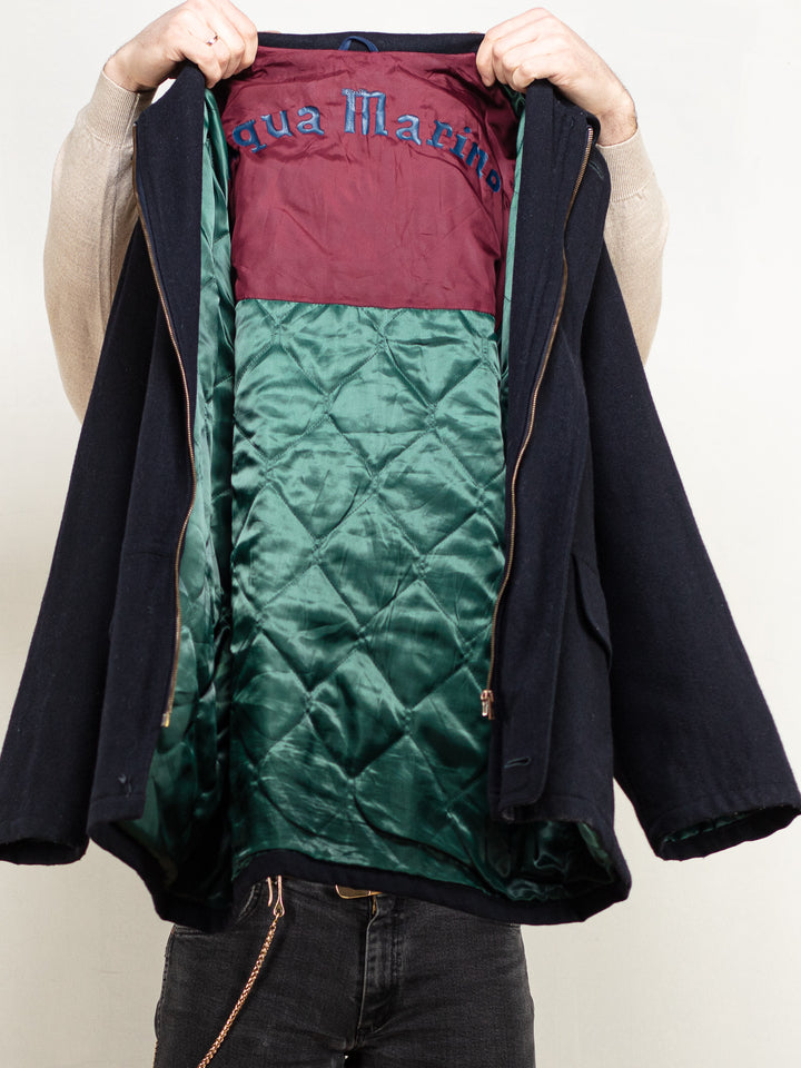 Vintage 80's Men Wool Blend Coat in Navy - NorthernGrip