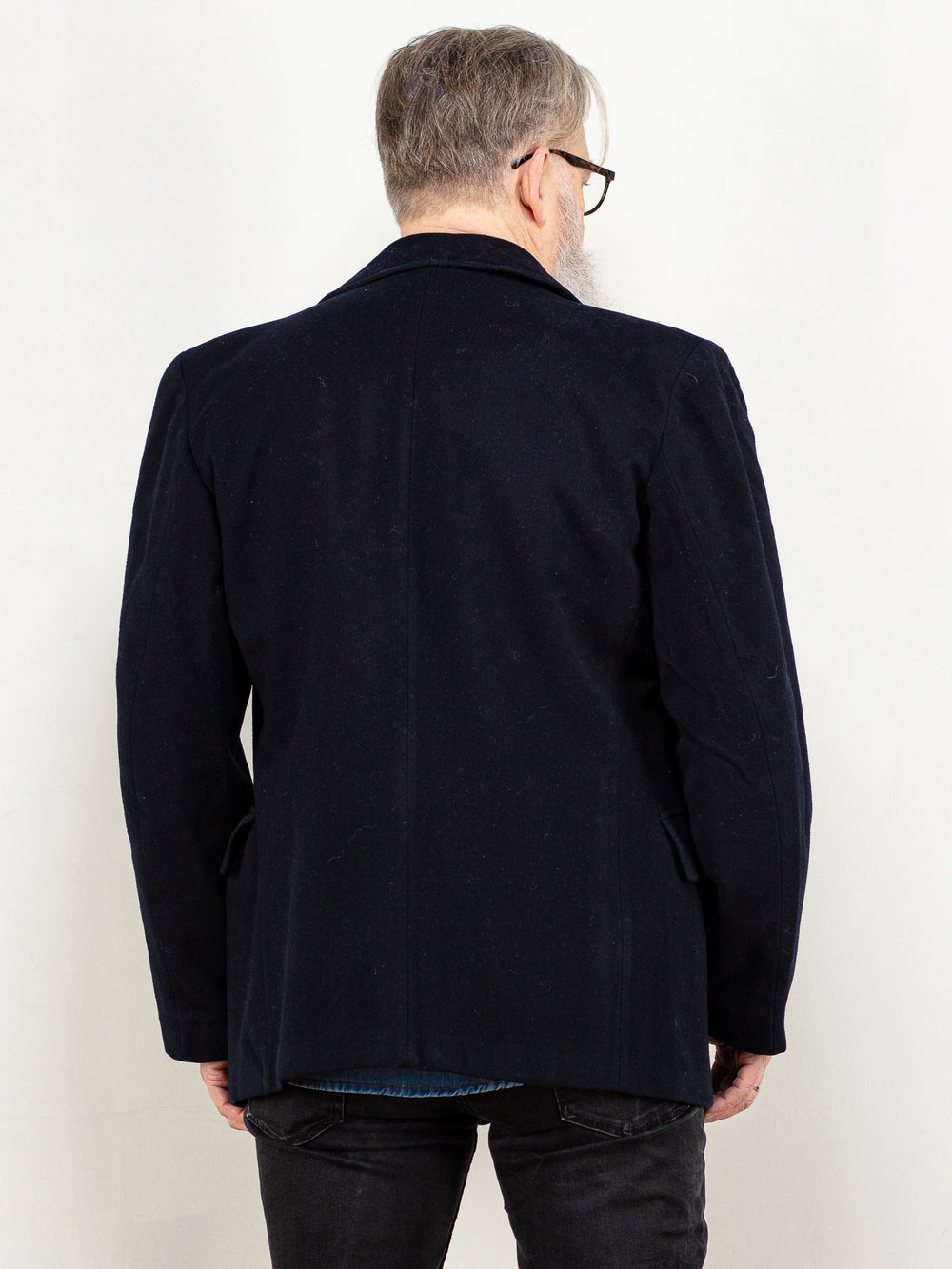 Vintage 70's Men Wool Blend Peacoat in Navy Blue - NorthernGrip